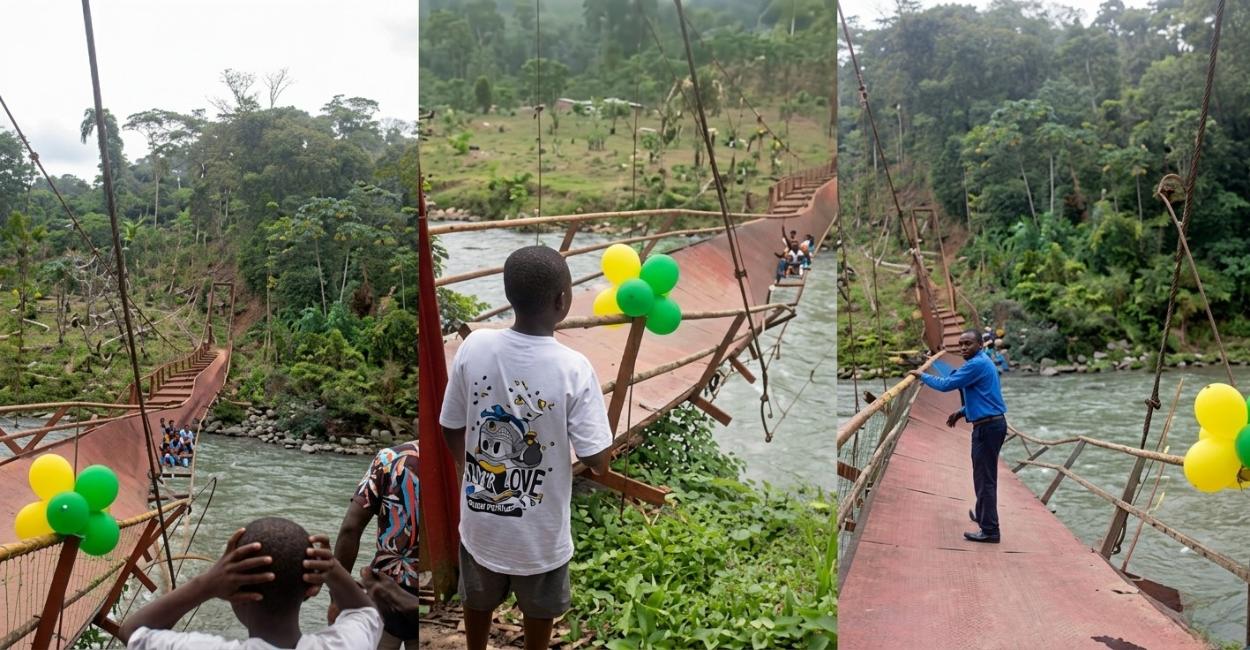 ¡No aguantó ni el corte de cinta! puente se desploma en plena inauguración en Chocó